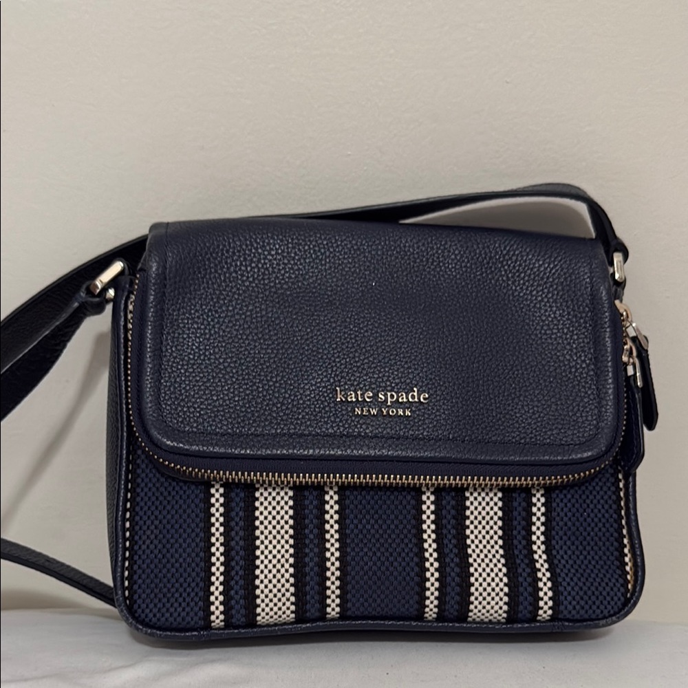 Kate spade Navy & cream leather & canvas crossbody bag